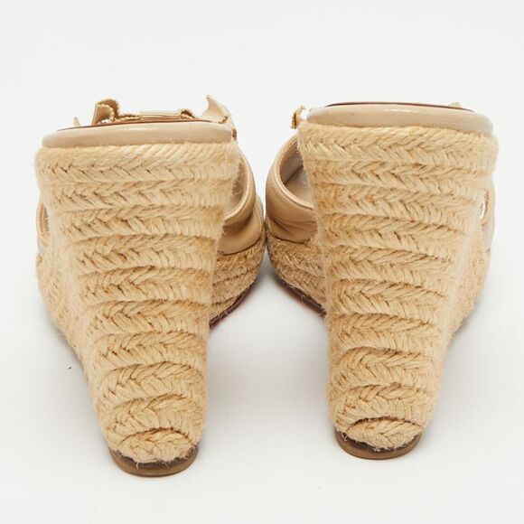 Christian Louboutin Ribbon Size 39 Beige Leather Wedge Sandals - Picture 5 of 7